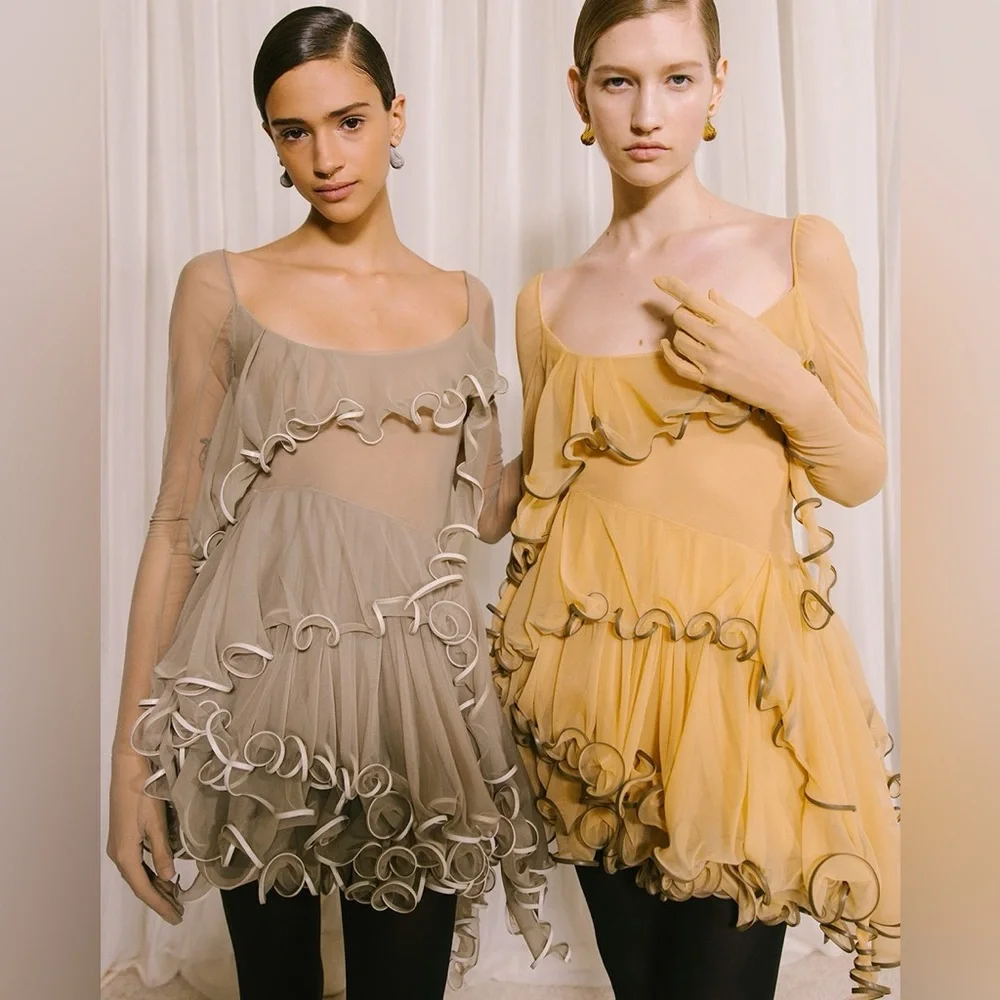 NWT $2498 Tory Burch Jellyfish Ruffled Leather-Trimmed Chiffon Mini Dress